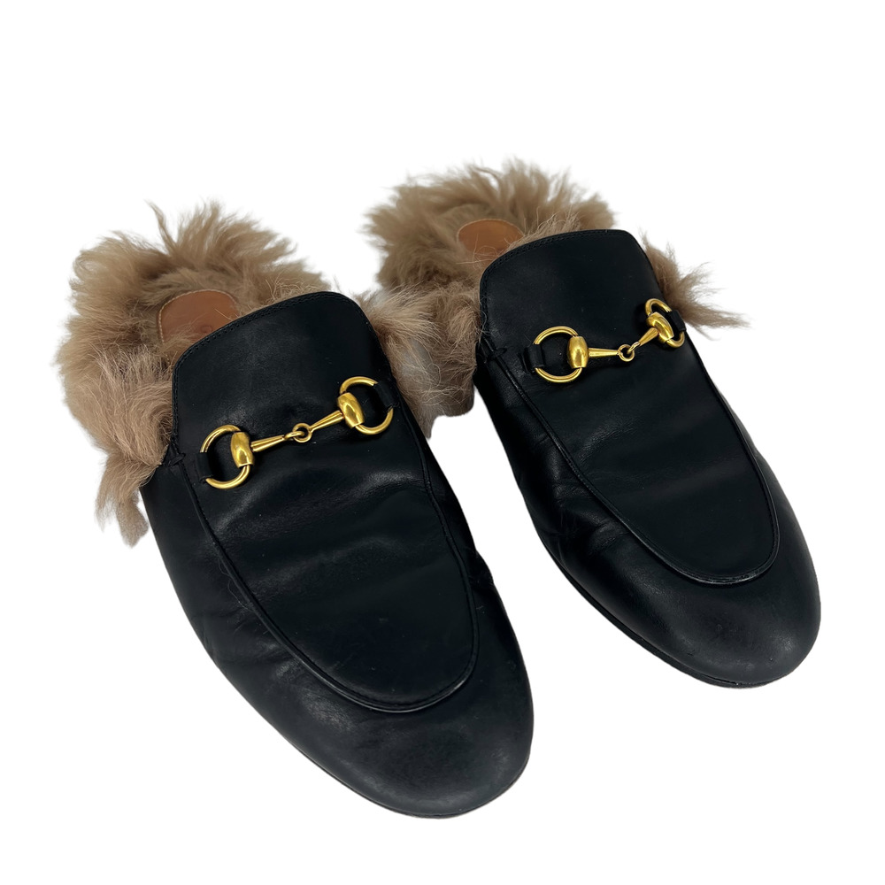 Gucci Princetown Fur-Lined Leather Slipper Mules